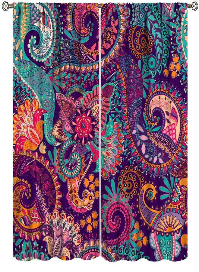 AuiMzoo Vintage Bohemian Curtains, Indian Bohemian Mandala Colorful Pattern Blackout Thermal Curtains, Bedroom Living Room Curtains, 2 Panel Set, 42x45 in. - Image 1
